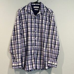 Nick Graham Everywhere Stretch Modern Fit Blue & Purple Plaid Size 16-16.5 Large